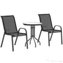 Outsunny Set de Grădină 3 Piese cu 2 Scaune de Grădină 54x71x93 cm și Măsuță Rotundă Ø60x71 cm din Oțel Negru