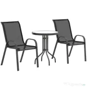 Outsunny Set Mobilier de Grădină din 3 Piese cu Scaune Suprapozabile și Masă din Sticlă, 54x71x93 cm, Gri Închis | Aosom Romania 