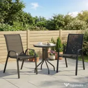 Outsunny Set Mobilier de Grădină din 3 Piese cu Scaune Suprapozabile și Masă din Sticlă, 54x71x93 cm, Gri Închis | Aosom Romania 
