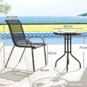 Outsunny Set Mobilier de Grădină din 3 Piese cu Scaune Suprapozabile și Masă din Sticlă, 54x71x93 cm, Gri Închis | Aosom Romania 