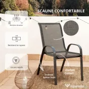 Outsunny Set Mobilier de Grădină din 3 Piese cu Scaune Suprapozabile și Masă din Sticlă, 54x71x93 cm, Gri Închis | Aosom Romania 