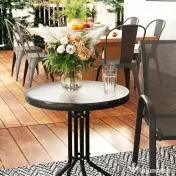 Outsunny Set Mobilier de Grădină din 3 Piese cu Scaune Suprapozabile și Masă din Sticlă, 54x71x93 cm, Gri Închis | Aosom Romania 