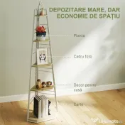 HOMCOM Bibliotecă pentru Colț cu 5 Rafturi Pliabilă cu Piciorușe Regla bile Lemn