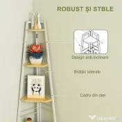 HOMCOM Bibliotecă pentru Colț cu 5 Rafturi Pliabilă cu Piciorușe Regla bile Lemn