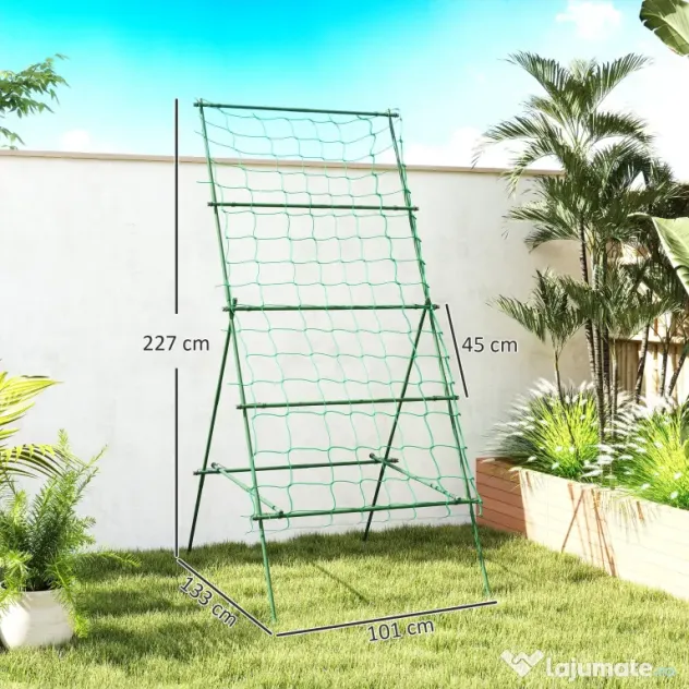 Outsunny Suport Metalic de Grădină în Forma de A cu Plasă de Susținere, 101x133x227 cm, Verde