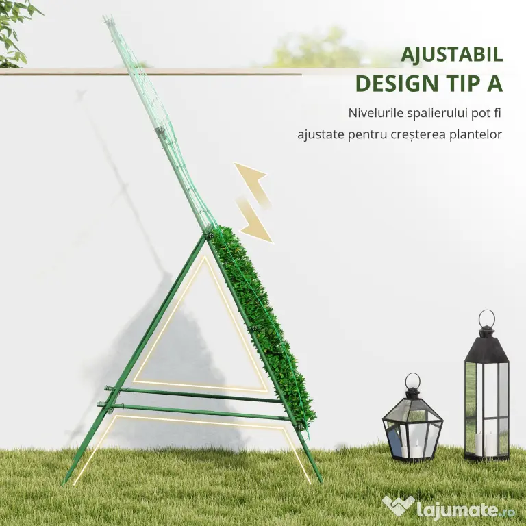Outsunny Suport Metalic de Grădină în Forma de A cu Plasă de Susținere, 101x133x227 cm, Verde