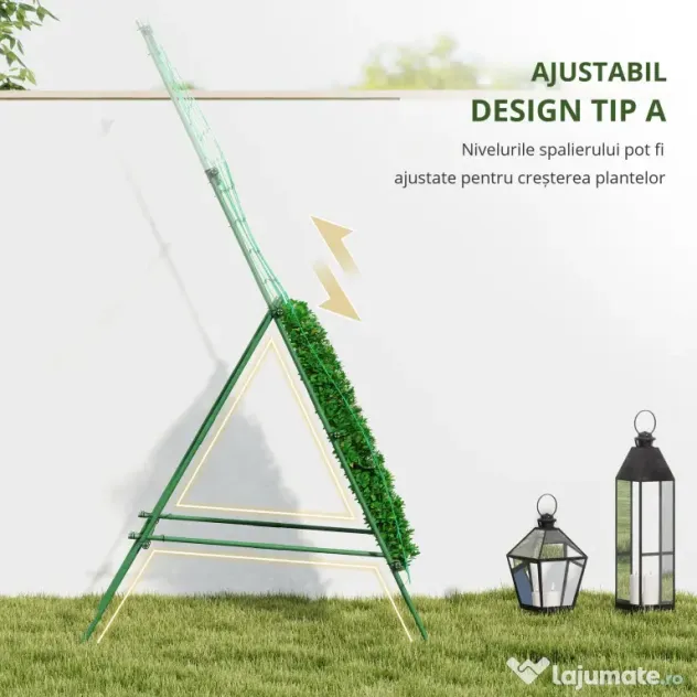 Outsunny Suport Metalic de Grădină în Forma de A cu Plasă de Susținere, 101x133x227 cm, Verde