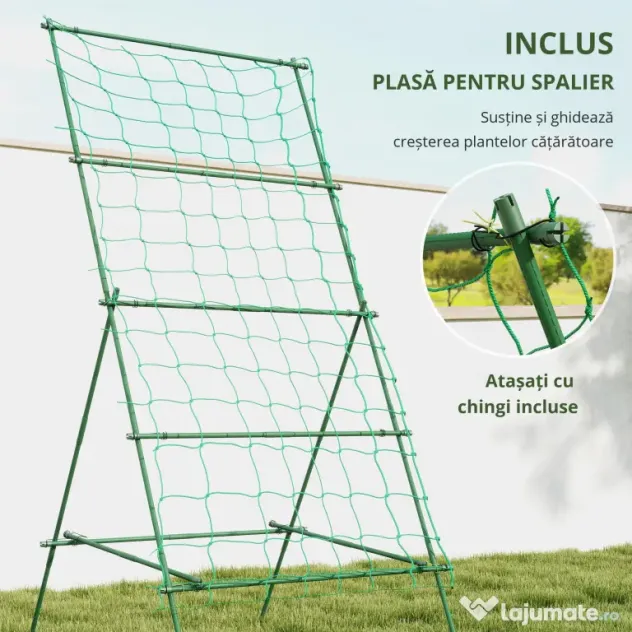 Outsunny Suport Metalic de Grădină în Forma de A cu Plasă de Susținere, 101x133x227 cm, Verde