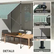 Outsunny Tenda de Soare cu Suporturi Reglabile și Manivelă, Verde și Alb | Aosom Romania 