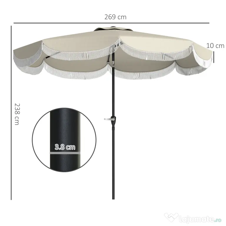 Outsunny Umbrelă de Grădină Inclinabilă 2.7x2.7 m cu Manivelă, Umbrelă Rotundă de Exterior cu 8 Spițe, din Metal și Poliester, pentru Curte sau Balcon, UV 30+, Gri Deschis | Aosom Romania