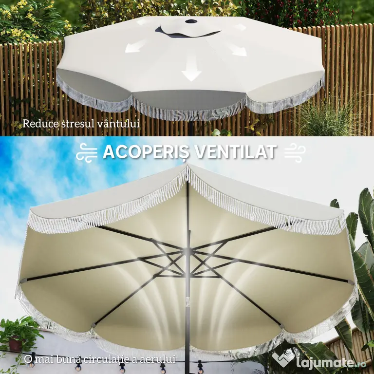 Outsunny Umbrelă de Grădină Inclinabilă 2.7x2.7 m cu Manivelă, Umbrelă Rotundă de Exterior cu 8 Spițe, din Metal și Poliester, pentru Curte sau Balcon, UV 30+, Gri Deschis | Aosom Romania