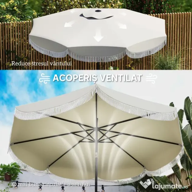 Outsunny Umbrelă de Grădină Inclinabilă 2.7x2.7 m cu Manivelă, Umbrelă Rotundă de Exterior cu 8 Spițe, din Metal și Poliester, pentru Curte sau Balcon, UV 30+, Gri Deschis | Aosom Romania