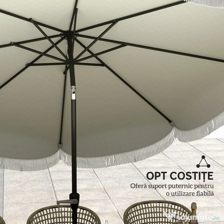 Outsunny Umbrelă de Grădină Inclinabilă 2.7x2.7 m cu Manivelă, Umbrelă Rotundă de Exterior cu 8 Spițe, din Metal și Poliester, pentru Curte sau Balcon, UV 30+, Gri Deschis | Aosom Romania
