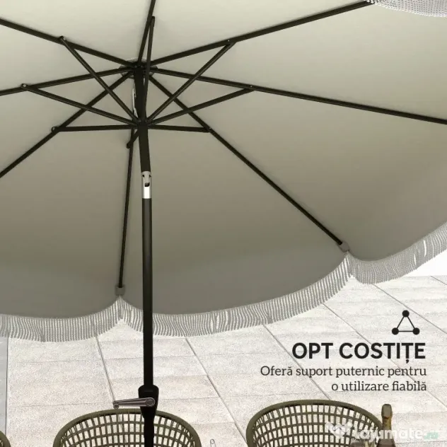Outsunny Umbrelă de Grădină Inclinabilă 2.7x2.7 m cu Manivelă, Umbrelă Rotundă de Exterior cu 8 Spițe, din Metal și Poliester, pentru Curte sau Balcon, UV 30+, Gri Deschis | Aosom Romania