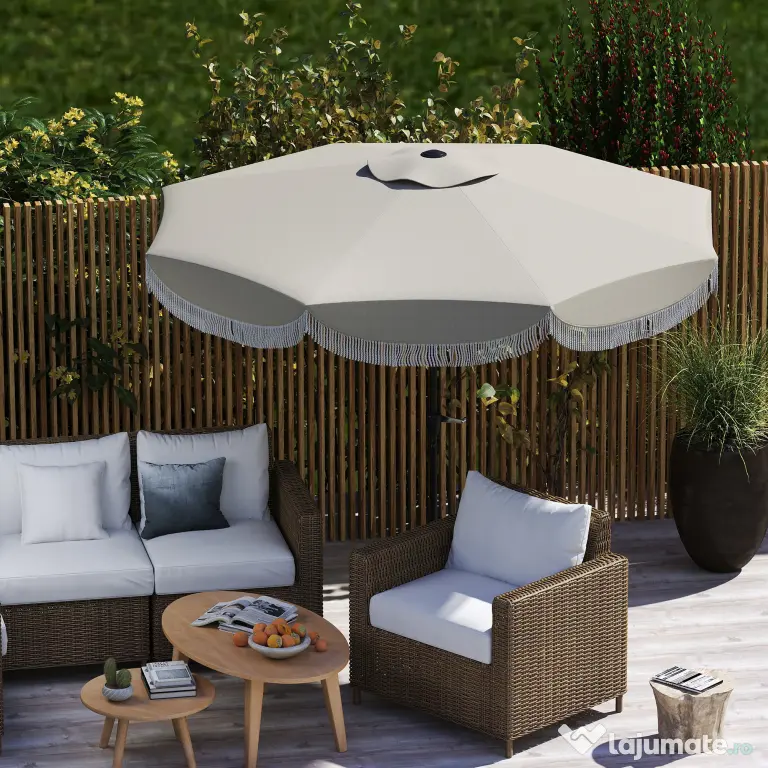 Outsunny Umbrelă de Grădină Inclinabilă 2.7x2.7 m cu Manivelă, Umbrelă Rotundă de Exterior cu 8 Spițe, din Metal și Poliester, pentru Curte sau Balcon, UV 30+, Gri Deschis | Aosom Romania