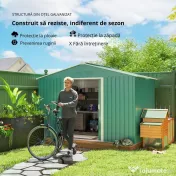 Outsunny Șopron pentru Unelte cu Acoperiș Înclinat și Uși Glisante Duble, 277x195x192 cm, Verde Închis | Aosom Romania 