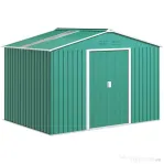 Outsunny Șopron pentru Unelte cu Acoperiș Înclinat și Uși Glisante Duble, 277x195x192 cm, Verde Închis