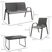 Outsunny Set Mobilier de Grădină din 4 Piese cu Canapea, 2 Scaune Stivuibile și Măsuță de Cafea, 113x66x79 cm, Negru | Aosom Romania 