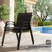 Outsunny Set Mobilier de Grădină din 4 Piese cu Canapea, 2 Scaune Stivuibile și Măsuță de Cafea, 113x66x79 cm, Negru | Aosom Romania 