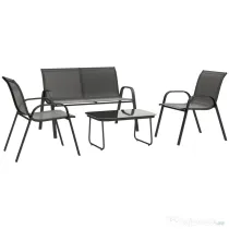 Set de Grădină Outsunny cu Divan de 2 Locuri, 2 Fotolii Stivuibile și Măsuță din Sticlă, Negru