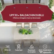 Outsunny Umbrelă Dublă de Grădină cu 12 Spițe, Orificii de Ventilație și Manivelă, 400x220x234 cm, Roșu Vin | Aosom Romania 