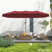 Outsunny Umbrelă Dublă de Grădină cu 12 Spițe, Orificii de Ventilație și Manivelă, 400x220x234 cm, Roșu Vin | Aosom Romania 