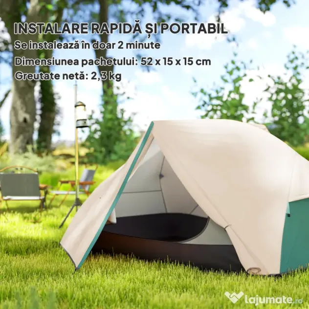 Outsunny Cort de Camping pentru 2 Persoane cu 2 Uși, 2 Ferestre cu Plasă și Geantă de Transport, 280x225x110 cm, Bej | Aosom Romania