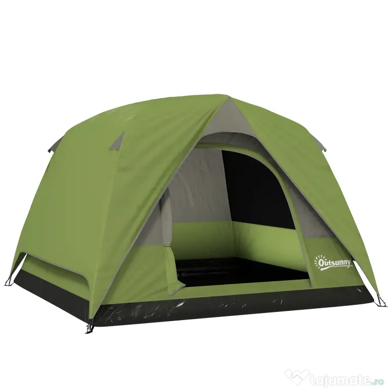 Outsunny Cort de Camping pentru 3 Persoane cu Buzunare și Geantă de Transport, 200x200x135 cm, Verde | Aosom Romania