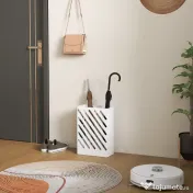 HOMCOM Suport pentru umbrele de design cu tavă pentru colectarea picăturilor și 4 cârlige din metal, 28x14x41 cm, alb
