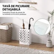 HOMCOM Suport pentru umbrele de design cu tavă pentru colectarea picăturilor și 4 cârlige din metal, 28x14x41 cm, alb