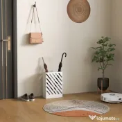 HOMCOM Suport pentru umbrele de design cu tavă pentru colectarea picăturilor și 4 cârlige din metal, 28x14x41 cm, alb