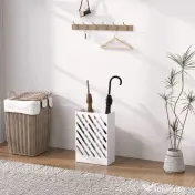 HOMCOM Suport pentru umbrele de design cu tavă pentru colectarea picăturilor și 4 cârlige din metal, 28x14x41 cm, alb