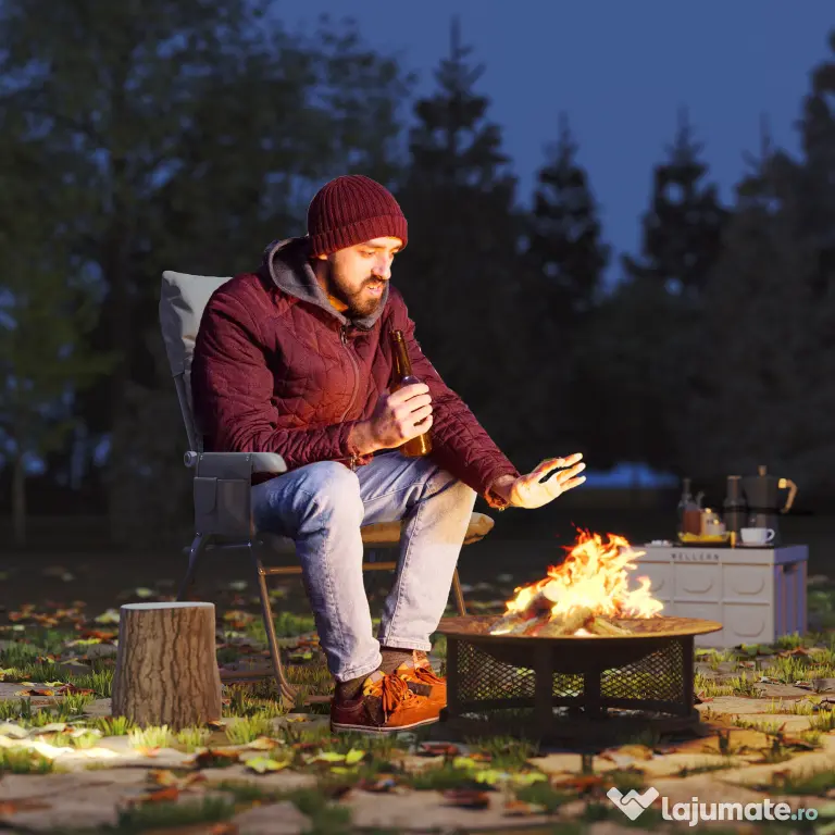 Outsunny Scaun de Camping Pliabil cu Spătar Înalt Reglabil în 5 Poziții și Buzunare Laterale, 66x58x105 cm, Gri Deschis | Aosom Romania