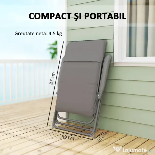 Outsunny Scaun de Camping Pliabil cu Spătar Înalt Reglabil în 5 Poziții și Buzunare Laterale, 66x58x105 cm, Gri Deschis | Aosom Romania