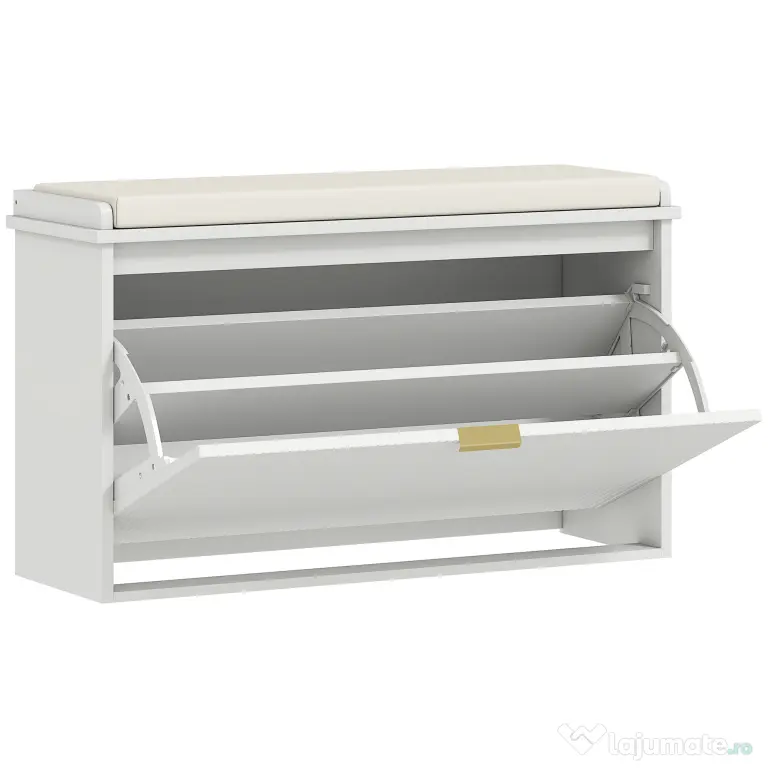 HOMCOM Bancă pentru Pantofi cu Raft Interior Reglabil și Detașabil, 80x26x47.5 cm, Alb și Bej | Aosom Romania
