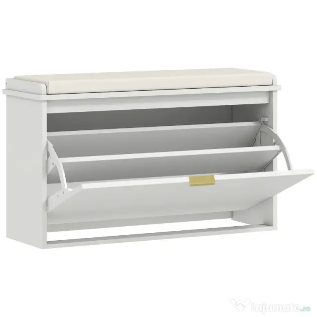 HOMCOM Bancă pentru Pantofi cu Raft Interior Reglabil și Detașabil, 80x26x47.5 cm, Alb și Bej | Aosom Romania