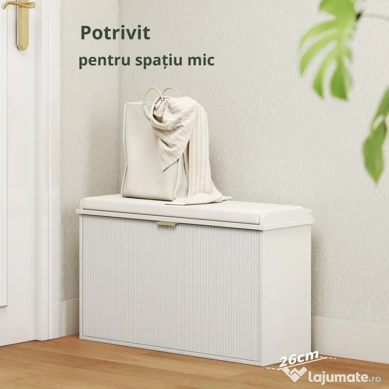 HOMCOM Bancă pentru Pantofi cu Raft Interior Reglabil și Detașabil, 80x26x47.5 cm, Alb și Bej | Aosom Romania