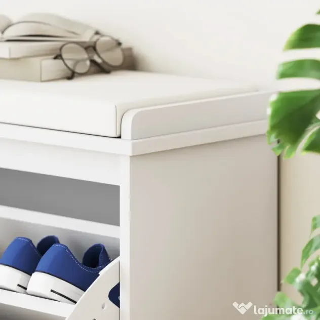 HOMCOM Bancă pentru Pantofi cu Raft Interior Reglabil și Detașabil, 80x26x47.5 cm, Alb și Bej | Aosom Romania