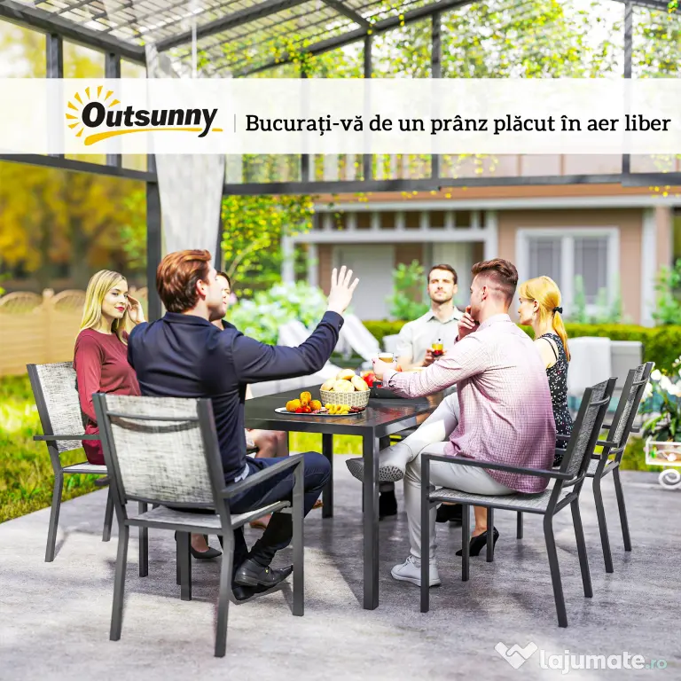 Set Exterior Outsunny: Masă WPC + 6 Scaune. | Aosom Romania