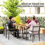 Outsunny Masă de Grădină pentru 6 Persoane cu Orificiu pentru Umbrelă, 175x80x75 cm, Maro