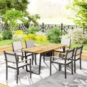 Outsunny Masă de Grădină pentru 6 Persoane cu Orificiu pentru Umbrelă, 175x80x75 cm, Maro