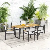 Outsunny Masă de Grădină pentru 6 Persoane cu Orificiu pentru Umbrelă, 175x80x75 cm, Maro
