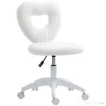 HOMCOM Scaun de birou tapițat cu spătar în formă de inimă și roți, din catifea Teddy și plastic, 45x56x78-88 cm, alb