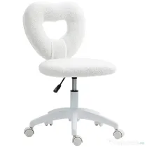 HOMCOM Scaun de Birou Tapițat cu Spătar în Formă de Inimă și Rotile, 45x56x78-88 cm, Alb | Aosom Romania