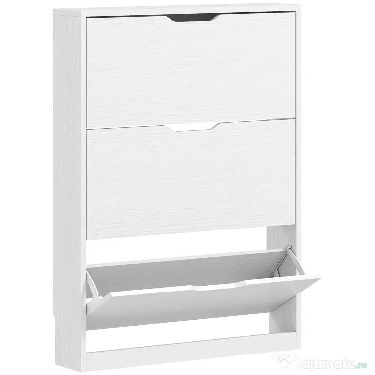 HOMCOM Dulap Subțire cu 3 Uși Rabatabile, pentru 12 Perechi de Pantofi, 80x17x108 cm, Alb | Aosom Romania