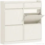 HOMCOM Dulap de Pantofi Slim din Lemn cu 4 Sertare Rabatabile și 2 Sertare Glisante, 98x19,2x95,3 cm, Alb