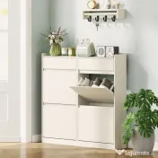HOMCOM Dulap pentru Pantofi cu 4 Sertare Rabatabile și 2 Sertare Glisante Alb | Aosom Romania 