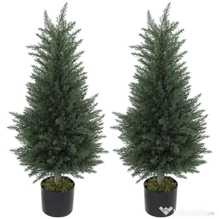 Outsunny Set 2 Plante Artificiale de Chiparos cu 362 Frunze și Ghiveci cu Ciment și Mușchi, Plante Rezistente la UV, Ø40x90 cm, Verde | Aosom Romania