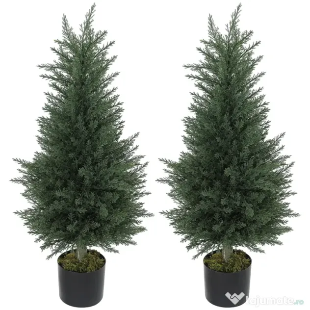 Outsunny Set 2 Plante Artificiale de Chiparos cu 362 Frunze și Ghiveci cu Ciment și Mușchi, Plante Rezistente la UV, Ø40x90 cm, Verde | Aosom Romania