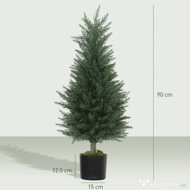 Outsunny Set 2 Plante Artificiale de Chiparos cu 362 Frunze și Ghiveci cu Ciment și Mușchi, Plante Rezistente la UV, Ø40x90 cm, Verde | Aosom Romania